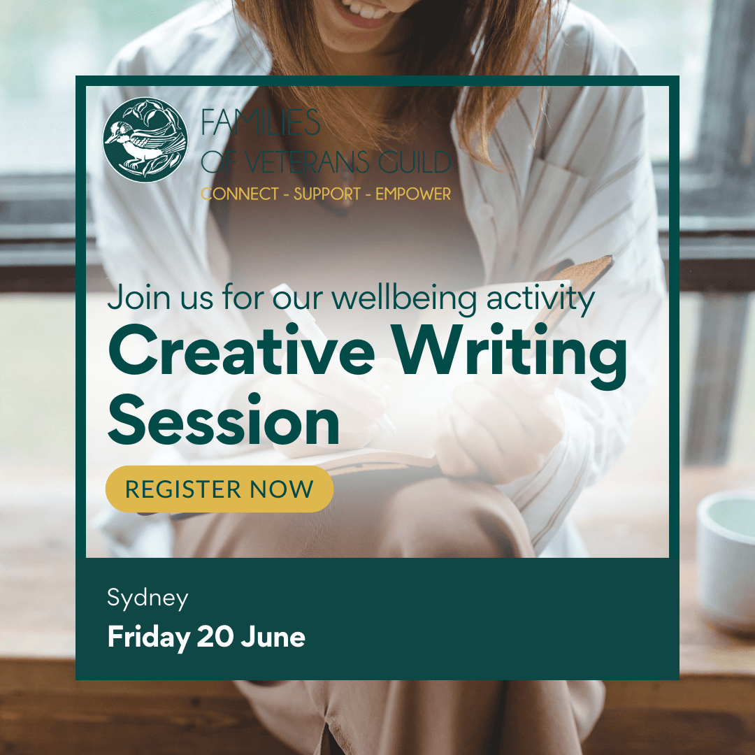 Creative writing session wellbeing activity for war widows, defence and veteran families.