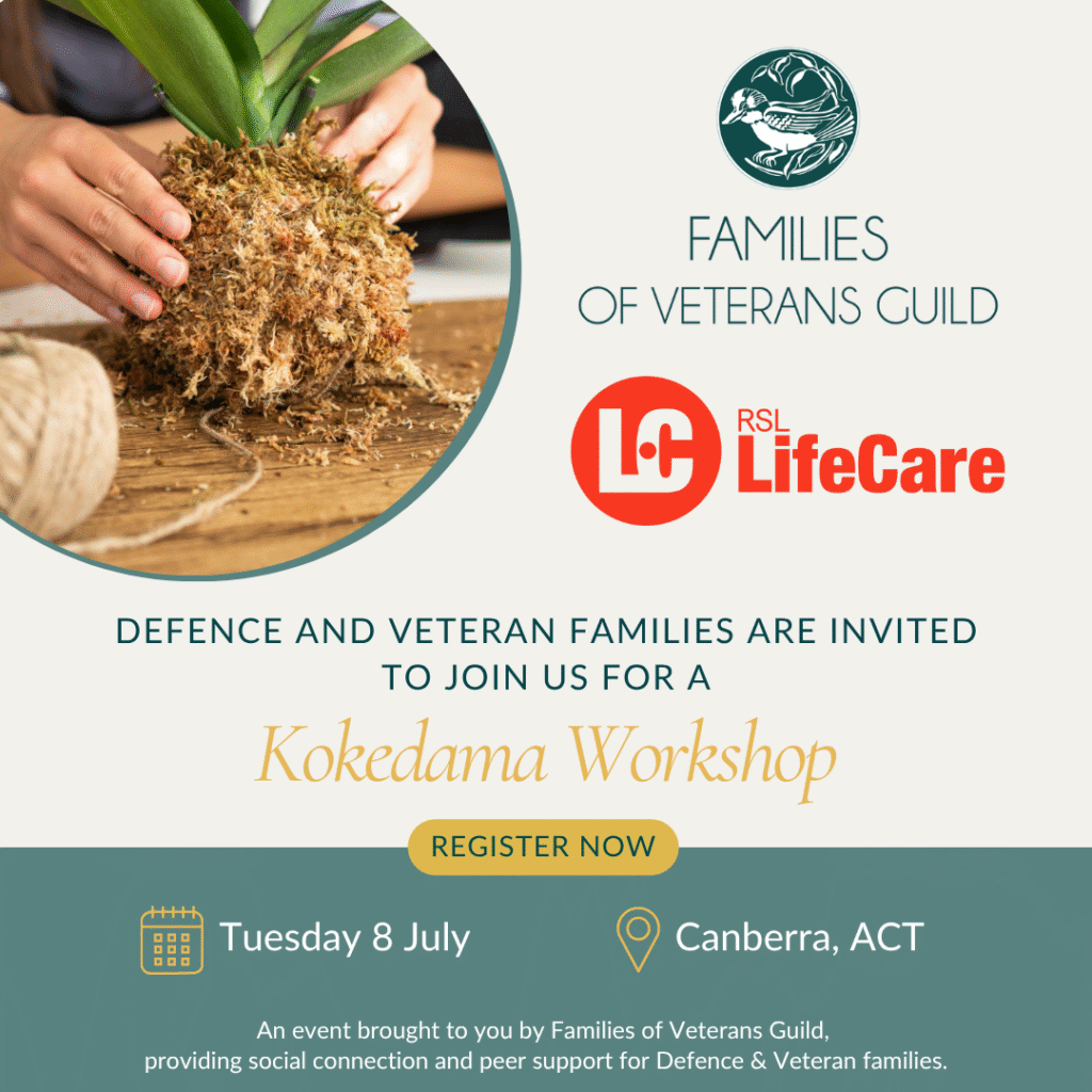 Kokedama workshop wellbeing activity for war widows, defence and veteran families.