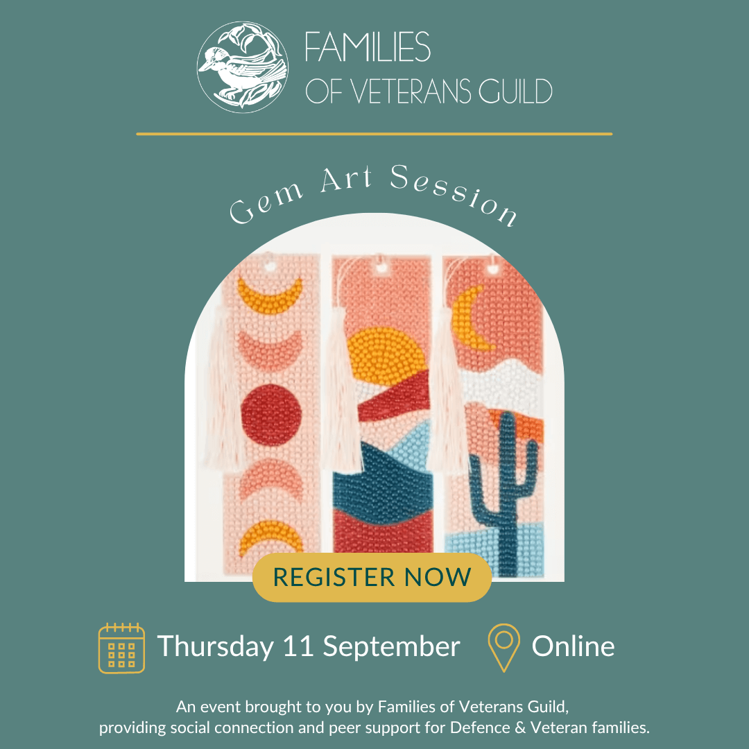 Gem art session for veteran and defence families, war widows. Defence and veteran family support. Wellbeing. Art.