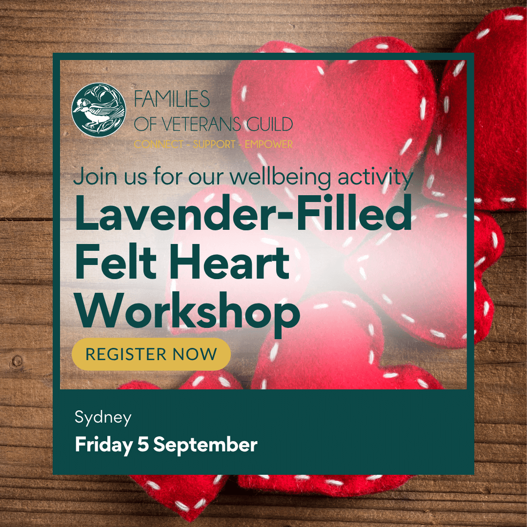Lavender filled felt heart workshop wellbeing activity for war widows, defence and veteran families.
