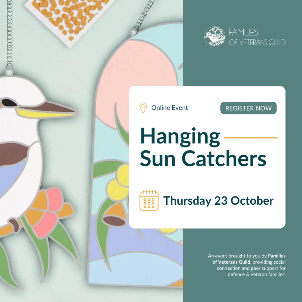 Hanging sun catchers craft for war widows, defence and veteran families. Activities for defence and veteran families.