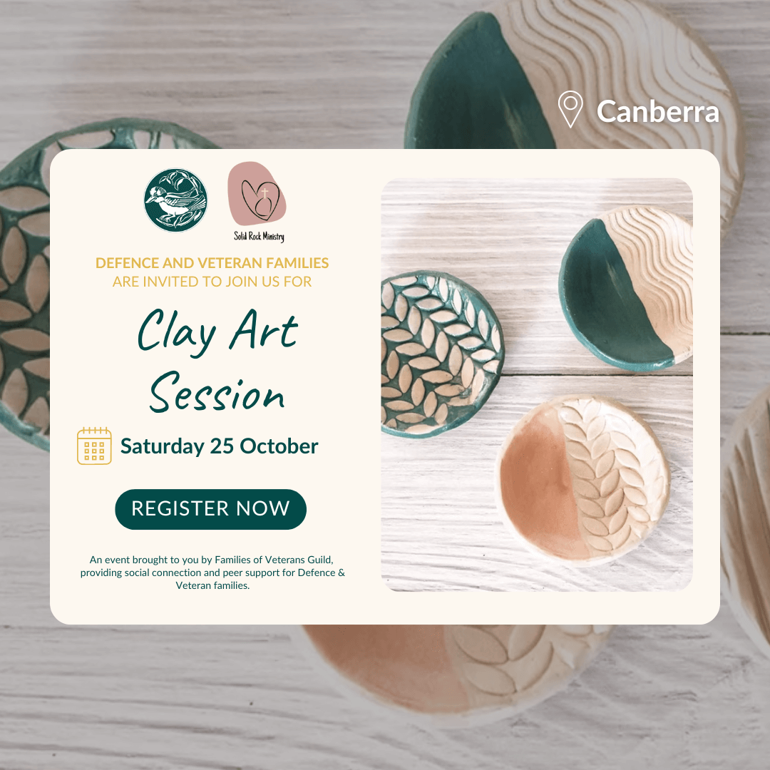 Clay art session for war widows, defence and veteran families. Activities for defence and veteran families.