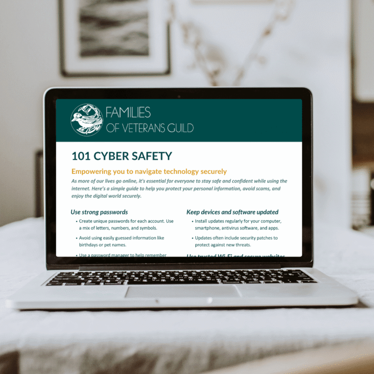 Information sheet from our digital literacy guides, empowering and supporting war widows in their digital journey. 101 Cyber Safety.