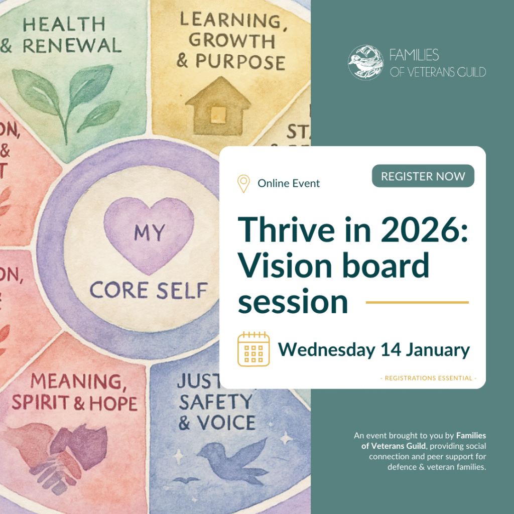 Thrive in 2026: Vision board session for war widows, defence and veteran families. Activities for defence and veteran families.