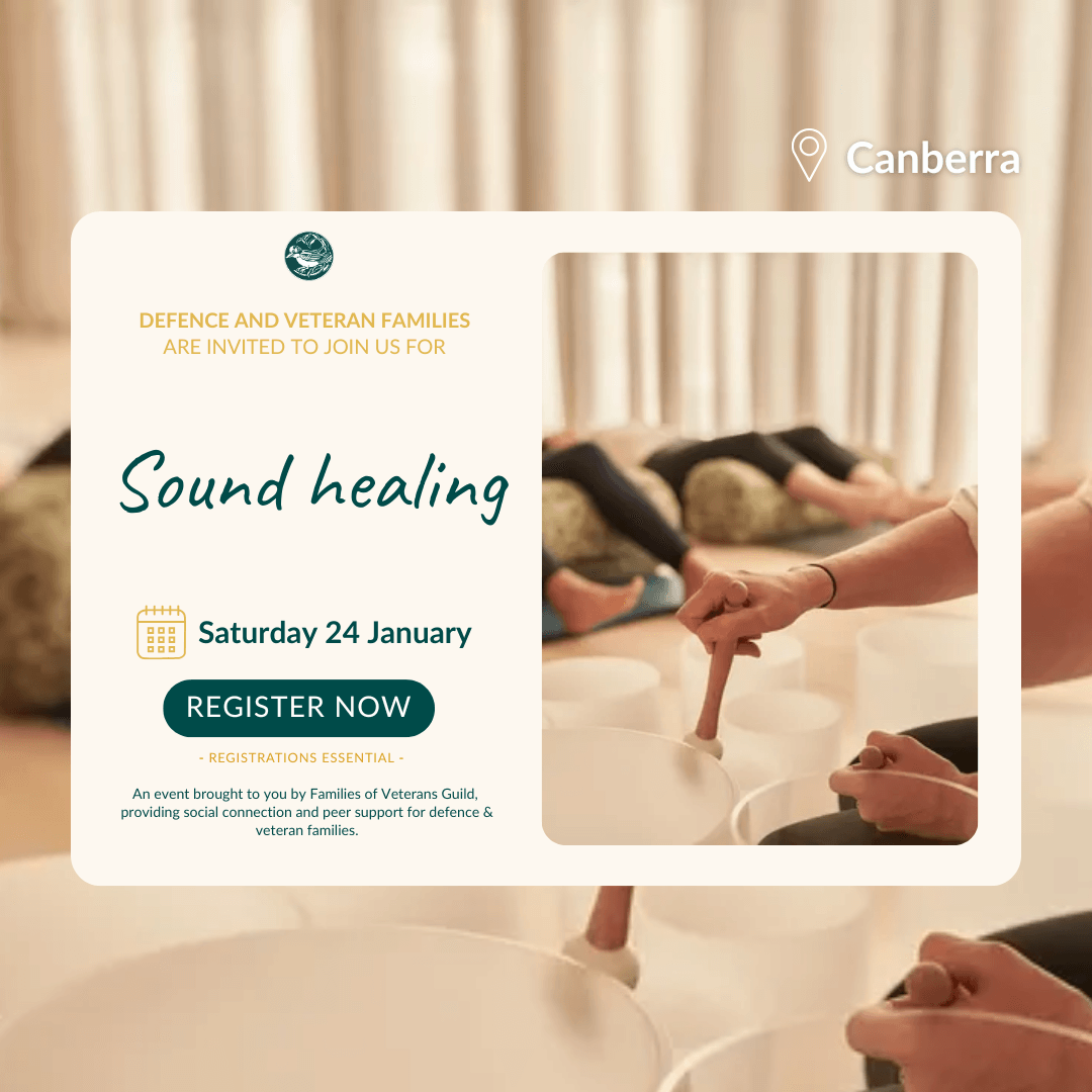Sound healing for war widows, defence and veteran families. Activities for defence and veteran families.