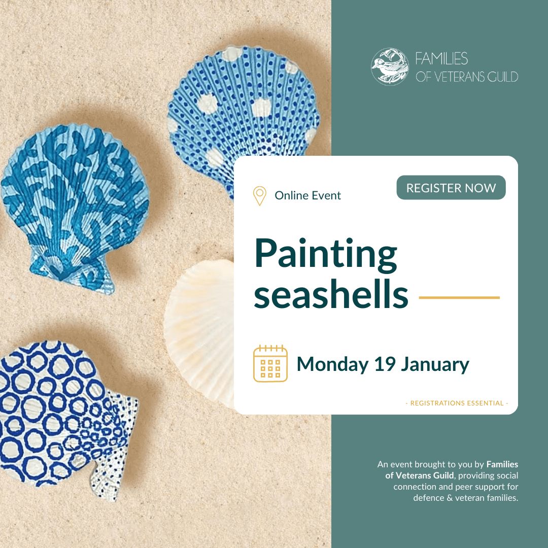 Painting seashells for war widows, defence and veteran families. Activities for defence and veteran families.