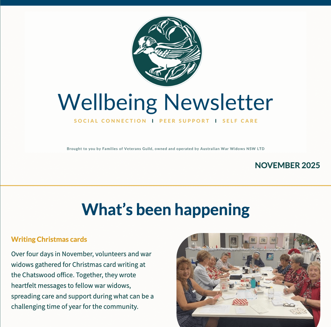 November Wellbeing Newsletter. News for war widows, defence and veteran families