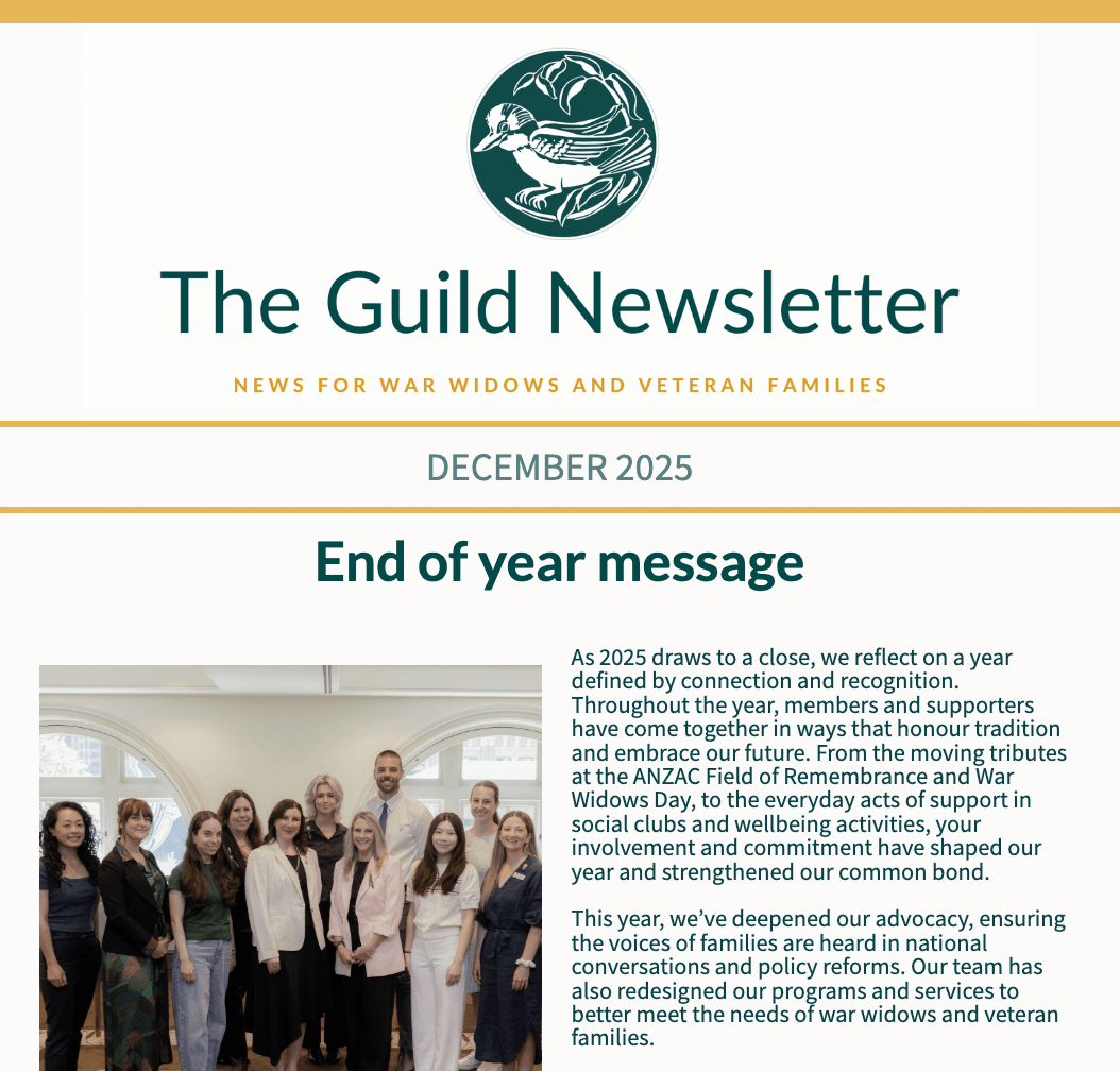 December Guild Newsletter. News for war widows, defence and veteran families