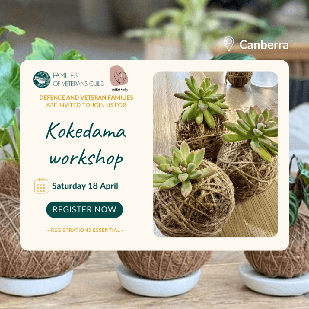 Kokedama workshop wellbeing activity. Activities for war widows, defence and veteran families.
