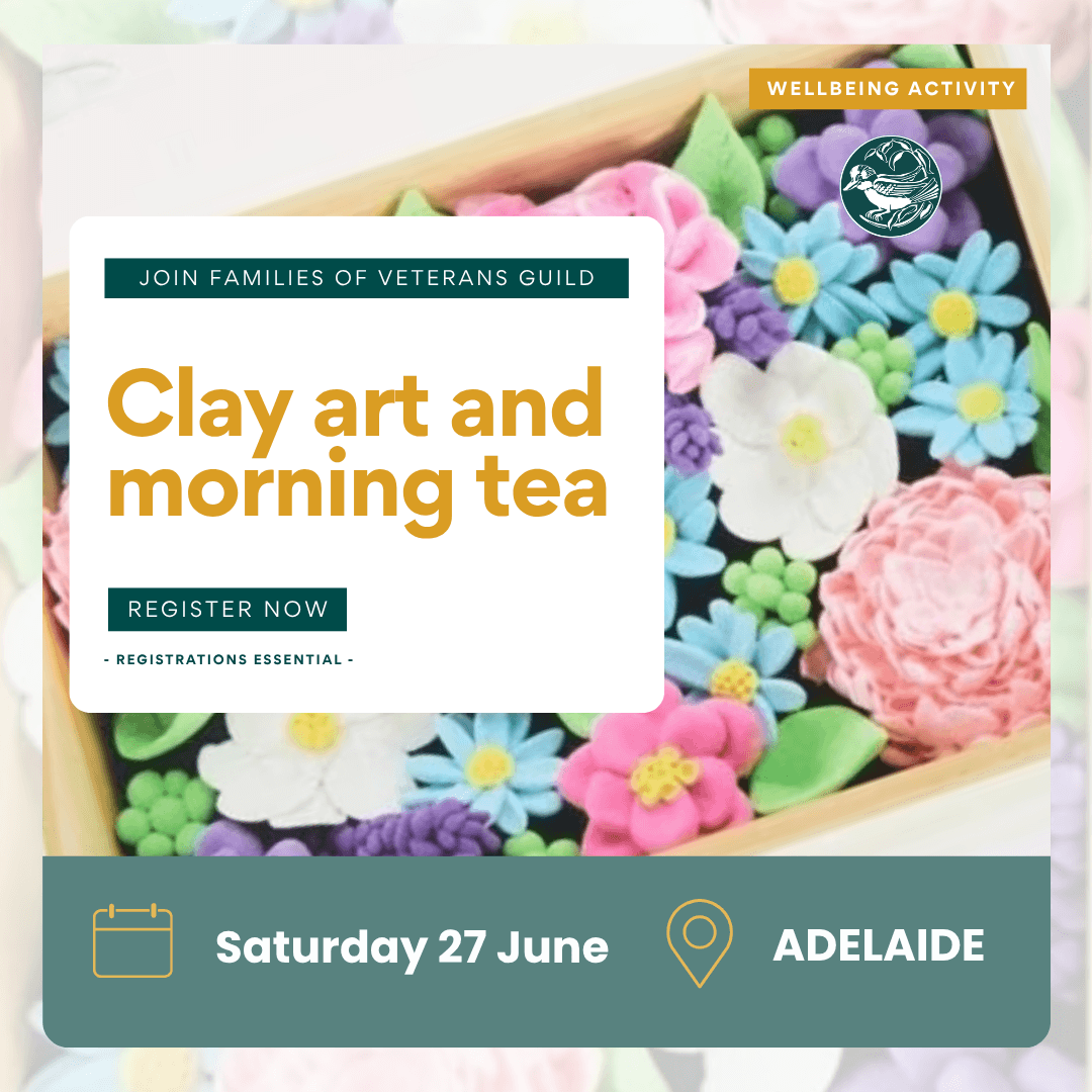 Clay art and morning tea Adelaide. Free activities for war widows, defence and veteran families.
