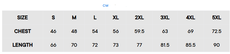 Size chart in CM